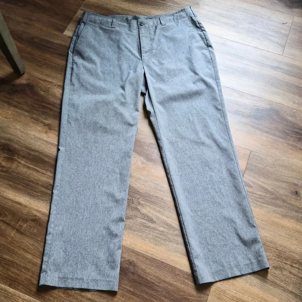 Ben Hogan Mens Gray Heathered Performance Golf Pants Flat Front Trousers 34x29